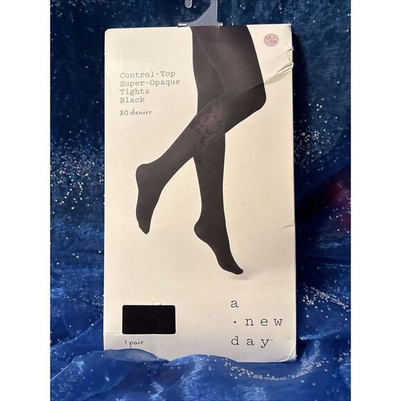 1 Pack A New Day Control‎ Top Opaque Tights BLACK 80 Denier 1X/2X - Picture 4 of 7
